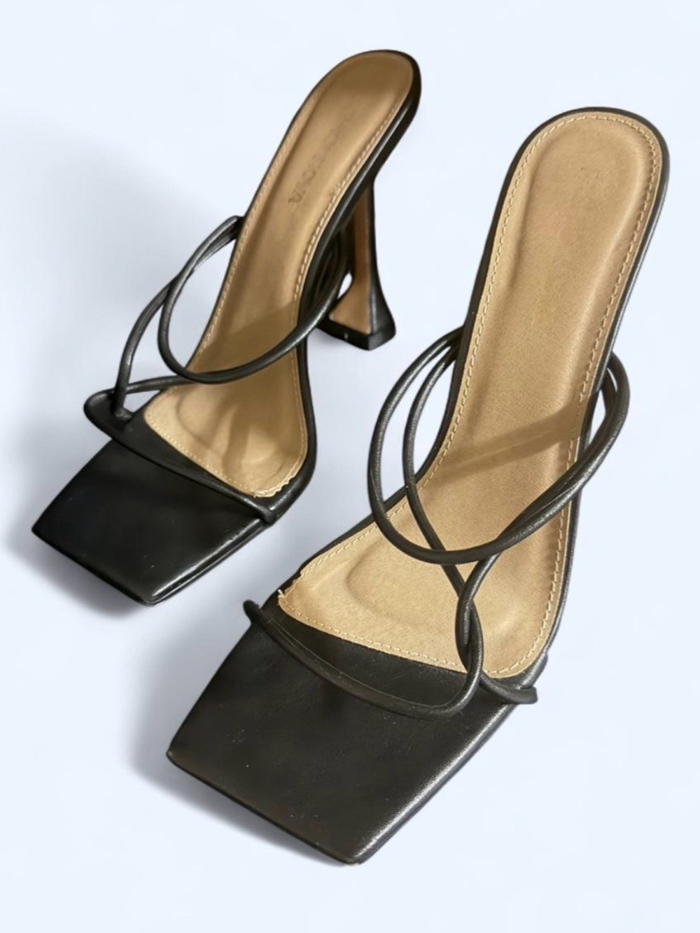 Fashion Nova Black Strappy Square-Toe Heeled Sandals